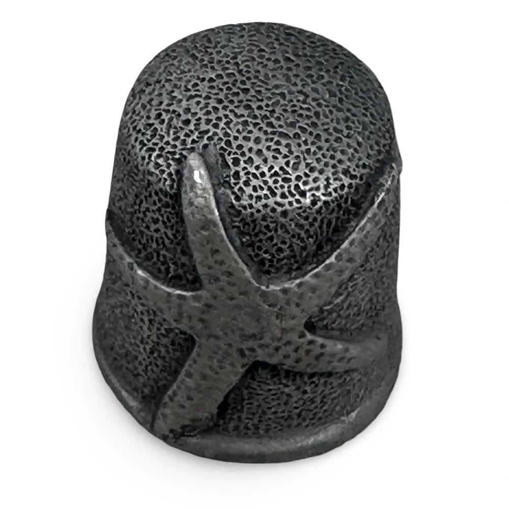 Vintage Starfish Pewder Metal Sewing Thimble Nautical Ocean Theme Gray